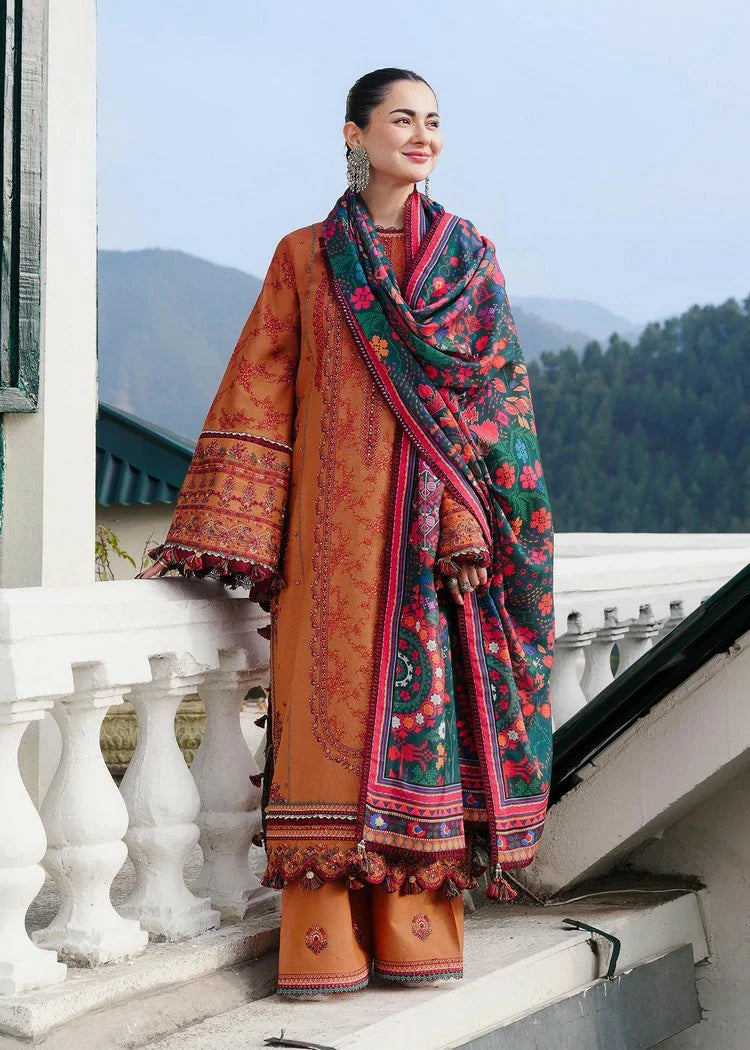 3PC DANAK EMBROIDERED SHIRT PLAIN TROUSER (DAMAN-PATCH) PRINTED WOOLEN SHAWL D-2002