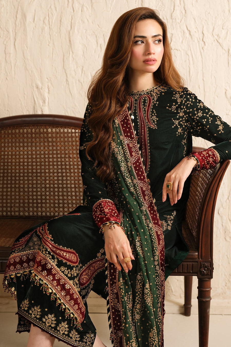 3PC VELVET SHIRT EMBORIDED VELVET TROUSER ORGANZA EMBORIDED DUPATA 786-AL