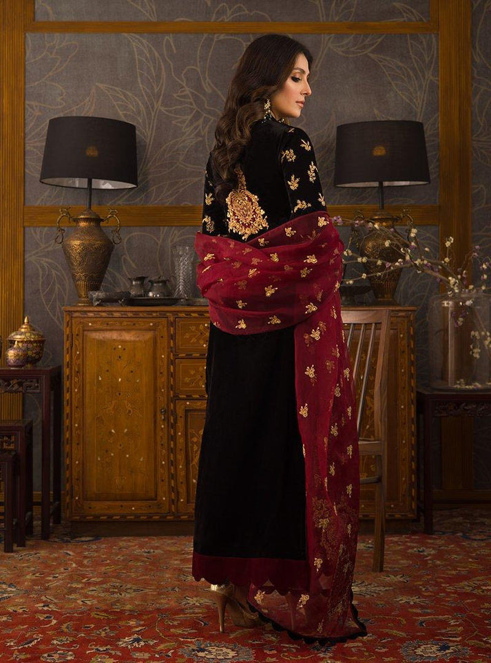 3PC VELVET EMBORIDED SHIRT ORGANZA EMBORIDED DUPATA SILK TROUSER-760-IN