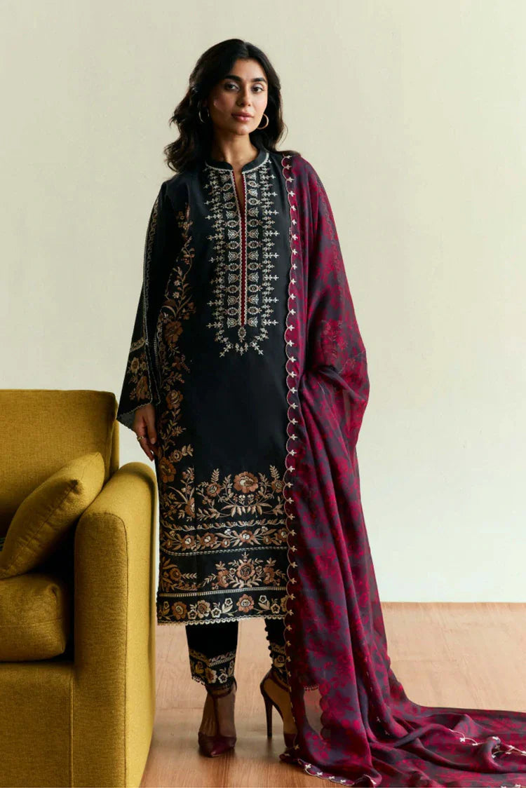 3PC DANAK EMBROIDERED SHIRT PLAIN TROUSER (DAMAN- PATCHES) PRINTED WOOLEN SHAWL D-1076