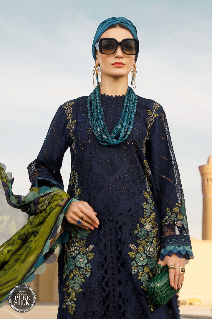 3PC DANAK CHIKENKARI EMBROIDERED SHIRT PLAIN TROUSER (DAMAN-PATCH) PRINTED WOOLEN SHAWL D-2010