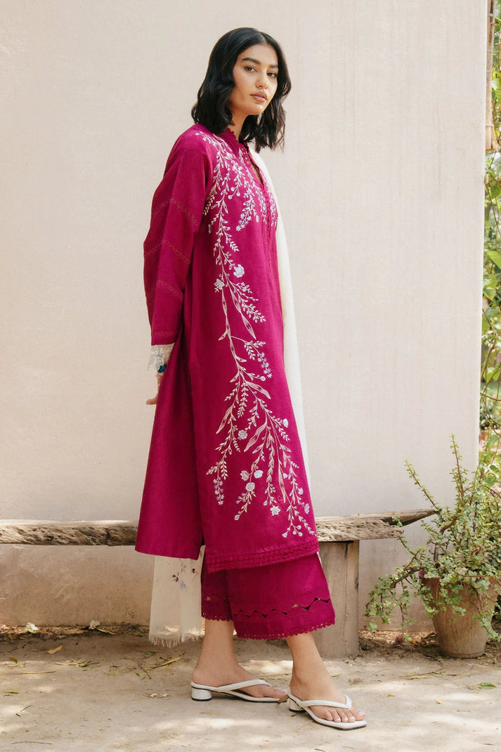 3PC DANAK EMBROIDERED SHIRT PLAIN TROUSER (DAMAN AND SLEEVES PATCHES) DANAK EMBORIDED SHAWL D-1022