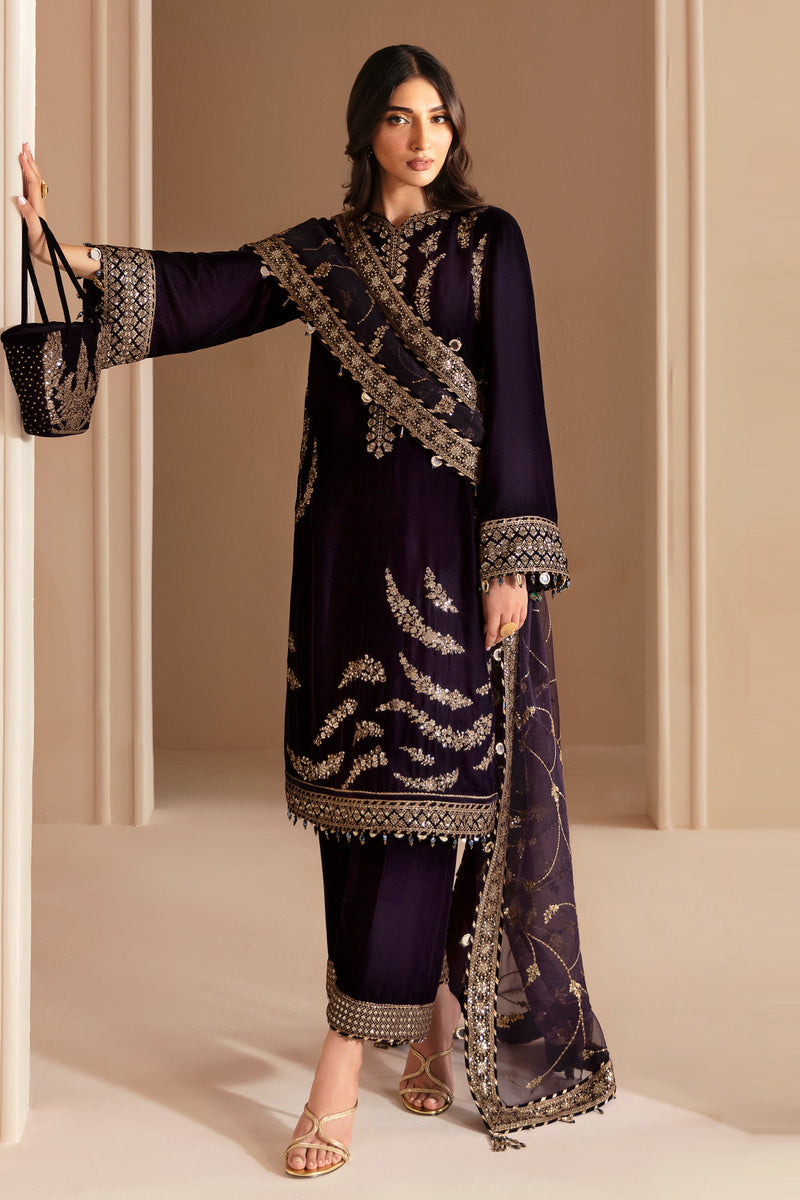3PC VELVET EMBORIDED SHIRT AND TROUSER EMBORIDED ORGANZA DUPATA 1211-AL