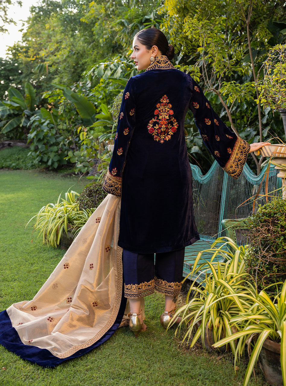3PC VELVET EMBORIDED SHIRT AND TROUSER PRINTED EMBORIDED ORGANZA DUPATA 1110-AL