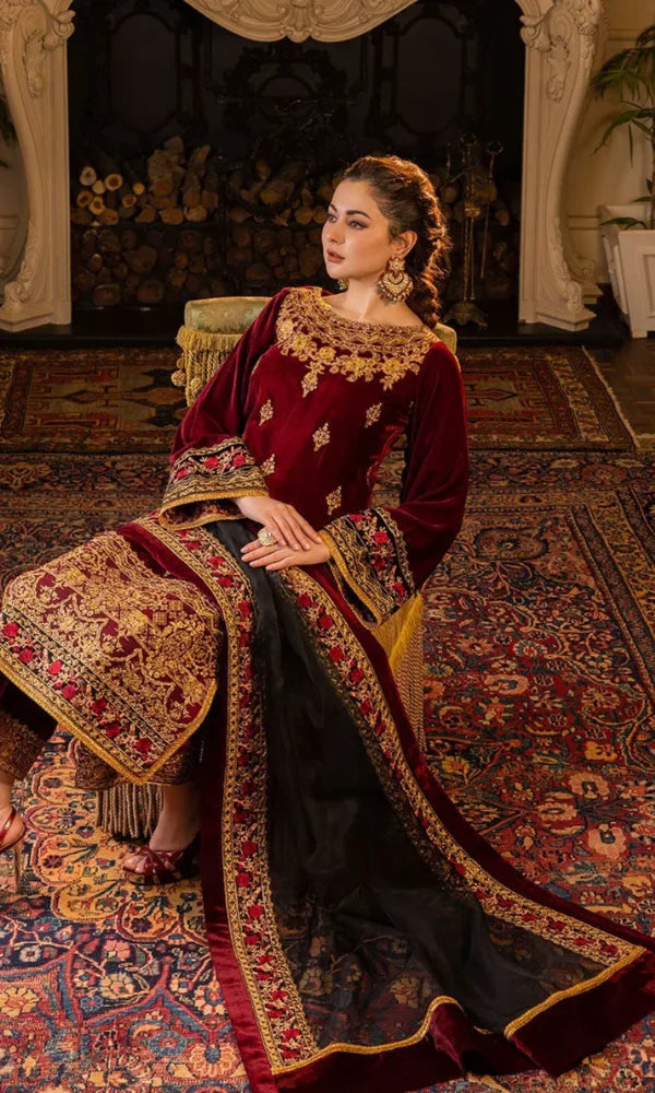 3PC VELVET EMBORIDED SHIRT AND TROUSER EMBORIDED ORGANZA DUPATA 1212-AL
