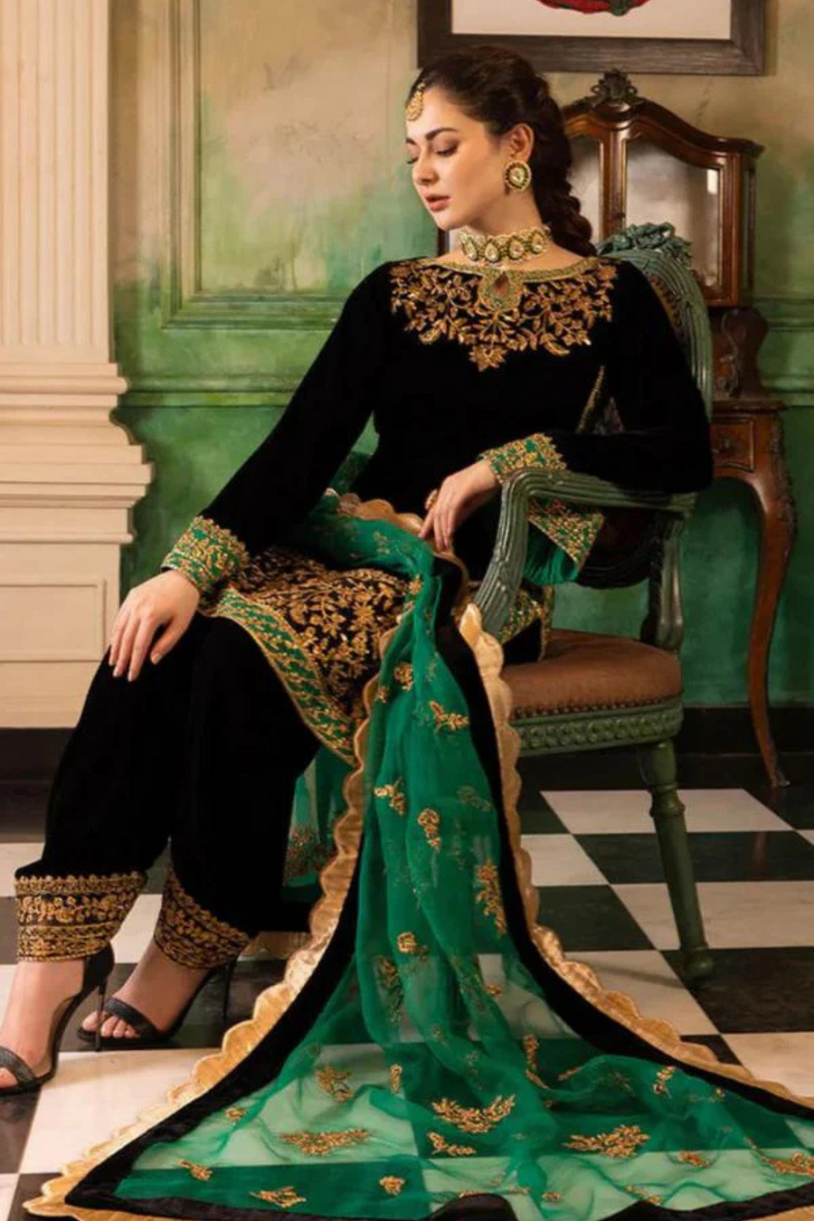 3PC VELVET SHIRT EMBORIDED VELVET TROUSER ORGANZA EMBORIDED DUPATA 626-AL