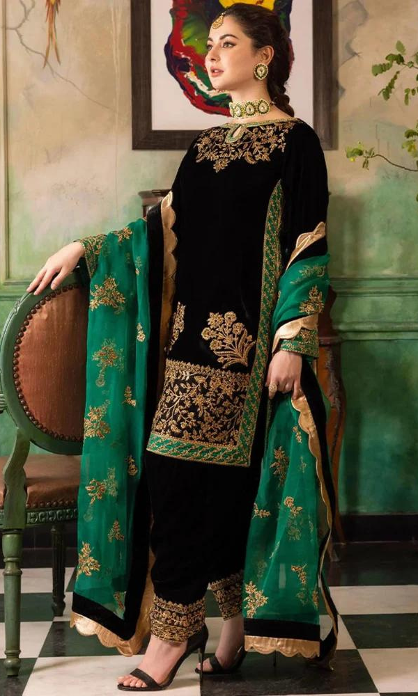 3PC VELVET EMBORIDED SHIRT AND TROUSER EMBORIDED ORGANZA DUPATA 1211-AL