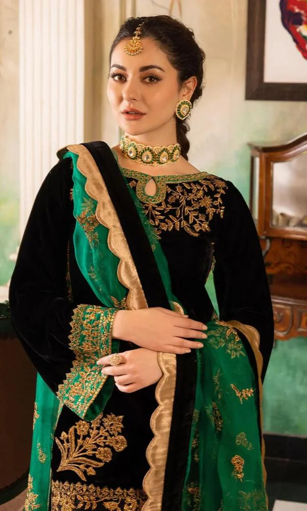 3PC VELVET EMBORIDED SHIRT AND TROUSER EMBORIDED ORGANZA DUPATA 1211-AL