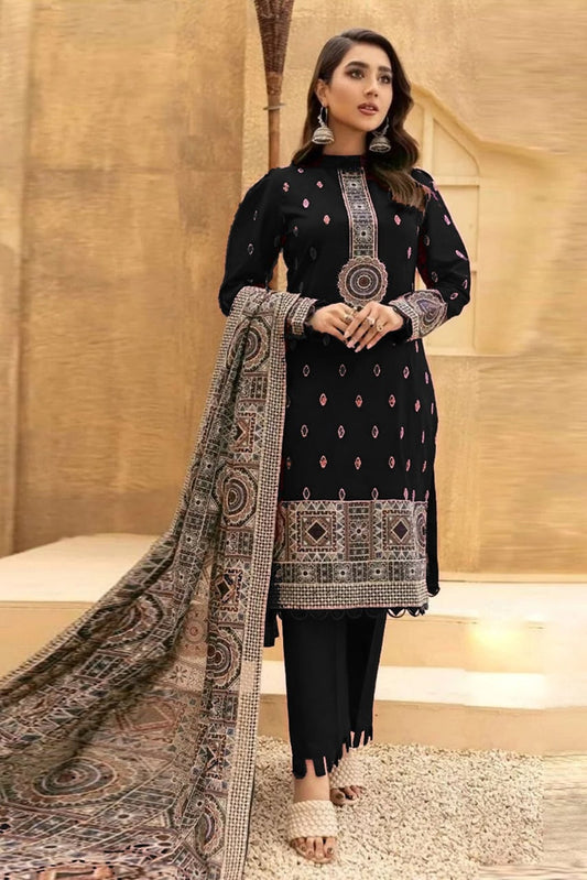 3PC DANAK EMBROIDERED SHIRT PLAIN TROUSER (DAMAN AND SLEEVES PATCHES) DANAK EMBORIDED SHAWL D-1022