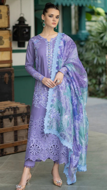 LAWN CHIKEN KARI 3PC UNSTITCHED HEAVY EMBROIDERED LAWN SUIT D-1014