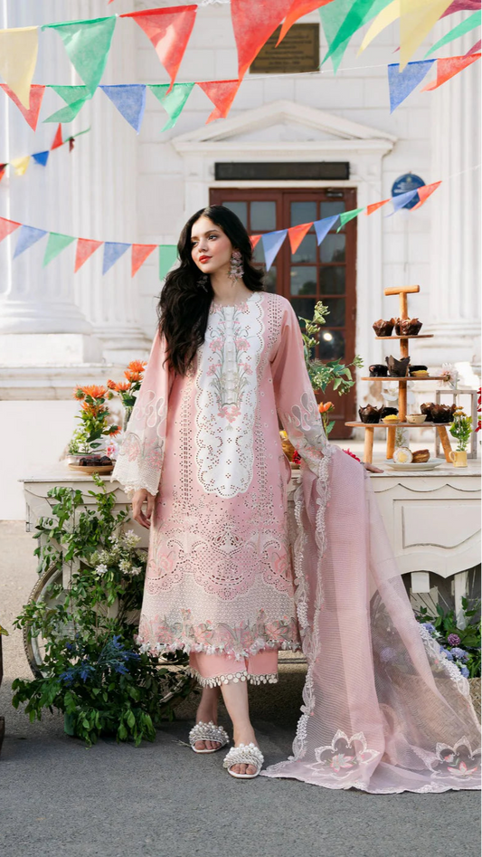 LAWN 3PC EMBROIDERED SHIRT PLAIN TROUSER (D-PATCH ) ORGANZA EMBORIDED DUPATA D-1076