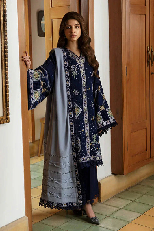 3PC DANAK EMBROIDERED SHIRT PLAIN TROUSER (DAMAN-PATCH ) DANAK EMBORIDED SHAWL D-2025