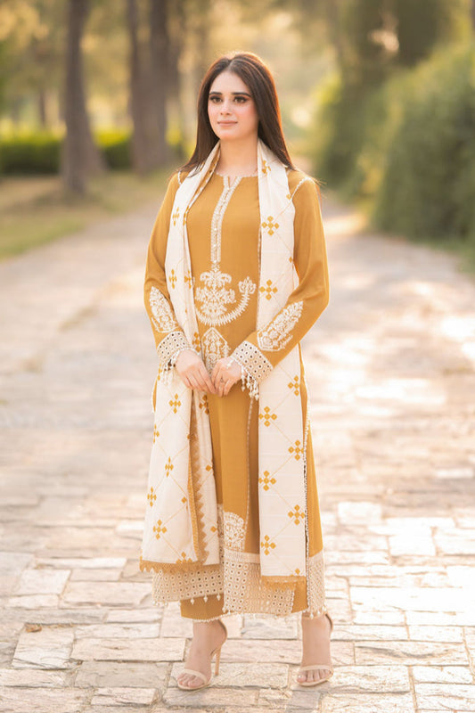 3PC DANAK EMBORIDED SHIRT (DAMAN-PATCH) DANAK EMBORIDED SHAWL PLAIN TROUSER 083-AL