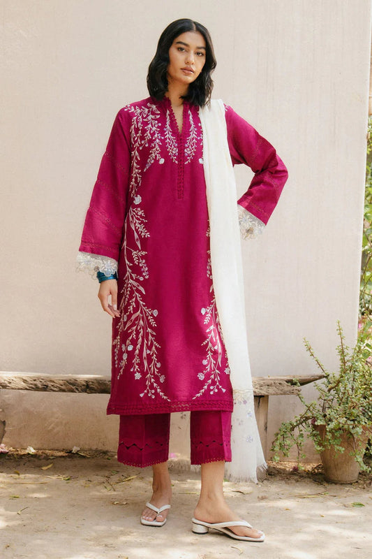 3PC DANAK EMBROIDERED SHIRT PLAIN TROUSER (DAMAN AND SLEEVES PATCHES) DANAK EMBORIDED SHAWL D-1022