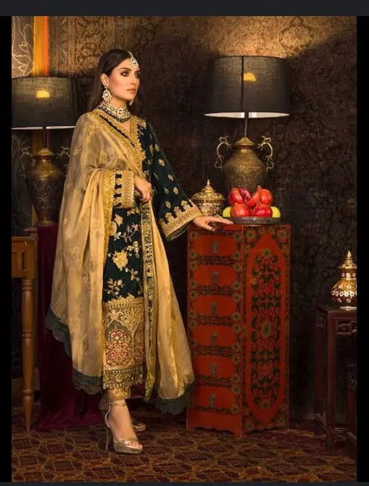 3PC VELVET EMBORIDED SHIRT AND TROUSER EMBORIDED FENCE DUPATA 1219-AL