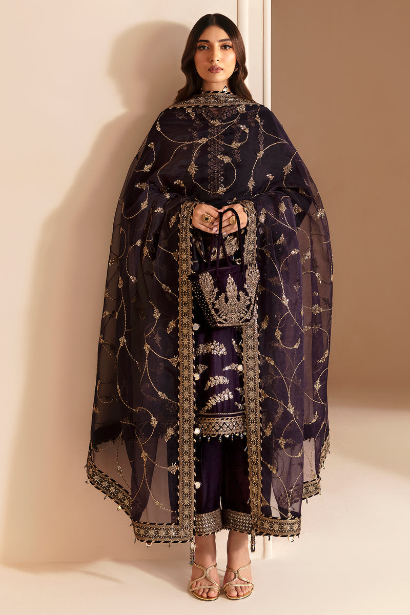 3PC VELVET EMBORIDED SHIRT AND TROUSER EMBORIDED ORGANZA DUPATA 1211-AL