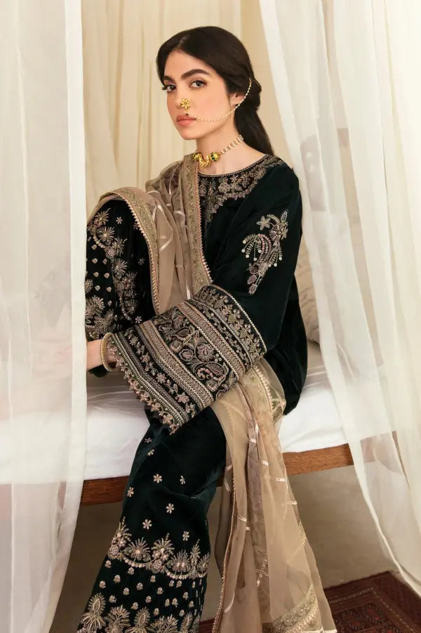 3PC VELVET EMBORIDED SHIRT AND TROUSER EMBORIDED ORGANZA DUPATA 1210-AL