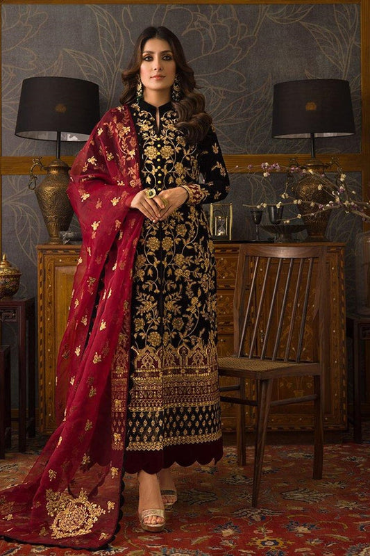 3PC VELVET EMBORIDED SHIRT ORGANZA EMBORIDED DUPATA SILK TROUSER-760-IN