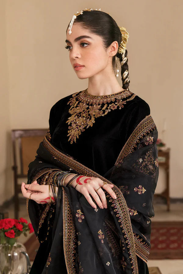 3PC VELVET EMBORIDED SHIRT SLEEVES -dupata ORGANZA -EMBORIDED TROUSER-763-IN