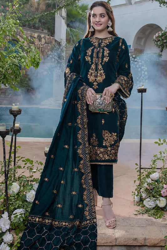 3PC VELVET EMBORIDED SHIRT AND TROUSER EMBORIDED ORGANZA DUPATA 1244-AL