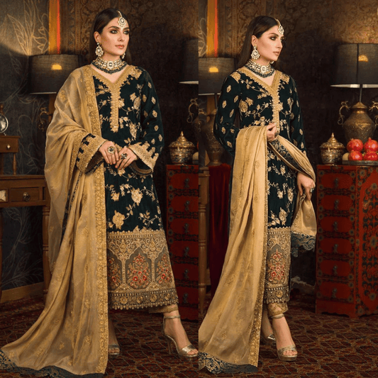 3PC VELVET EMBORIDED SHIRT AND TROUSER EMBORIDED FENCE DUPATA 1219-AL