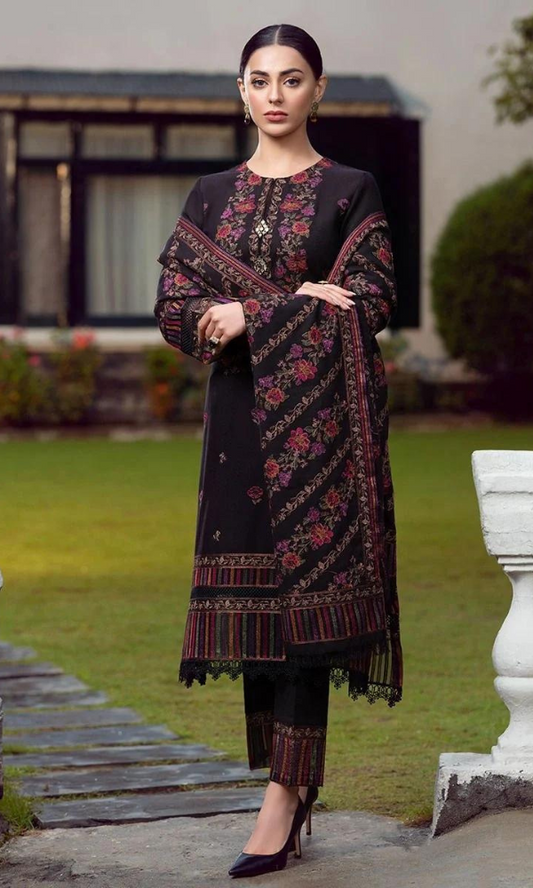 3PC DANAK EMBROIDERED SHIRT PLAIN TROUSER (DAMAN-PATCH) DANAK EMBORIDED SHAWL D-1022