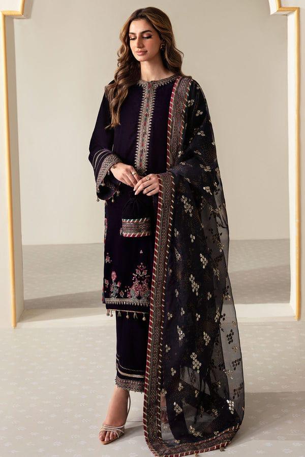 3PC VELVET EMBORIDED SHIRT AND TROUSER EMBORIDED ORGANZA DUPATA 1215-AL