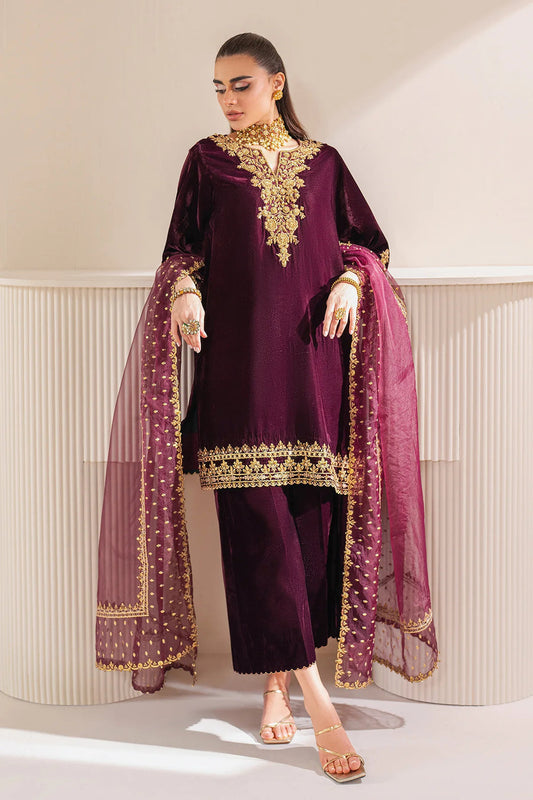 3PC VELVET EMBORIDED SHIRT AND TROUSER EMBORIDED ORGANZA DUPATA 1010-AL