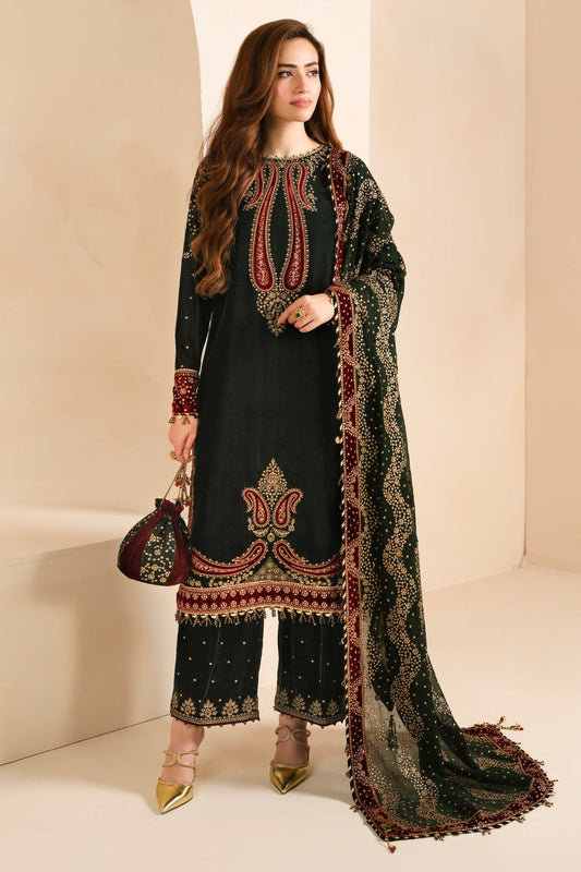 3PC VELVET SHIRT EMBORIDED VELVET TROUSER ORGANZA EMBORIDED DUPATA 786-AL