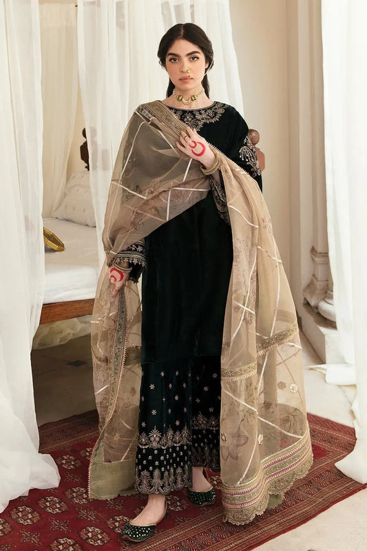 3PC VELVET EMBORIDED SHIRT AND TROUSER EMBORIDED ORGANZA DUPATA 1210-AL