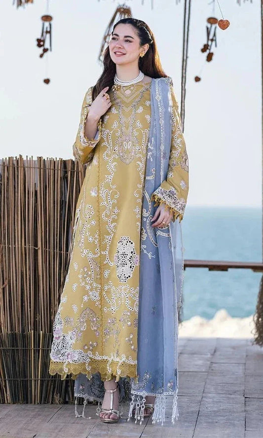 3PC DANAK EMBROIDERED SHIRT PLAIN TROUSER (DAMAN AND SLEEVES PATCHES) DANAK EMBORIDED SHAWL D-1088