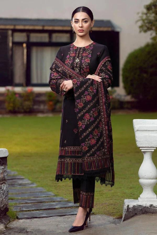 3PC DANAK EMBROIDERED SHIRT PLAIN TROUSER (DAMAN-PATCH) DANAK EMBORIDED SHAWL D-1080