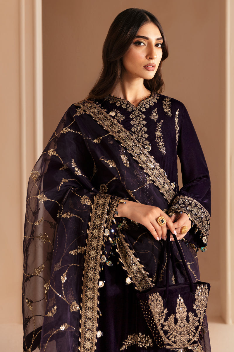 3PC VELVET EMBORIDED SHIRT AND TROUSER EMBORIDED ORGANZA DUPATA 1211-AL