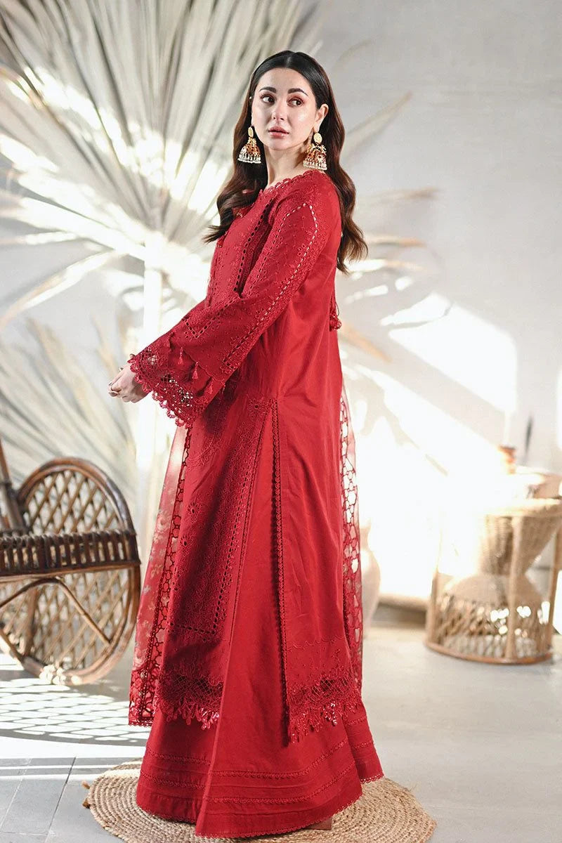 LAWN 3PC CHIKENKARI EMBROIDERED SHIRT PLAIN TROUSER (D-PATCH ) ORGANZA CUTTWORK HEAVY PALU DUPATA  D-506
