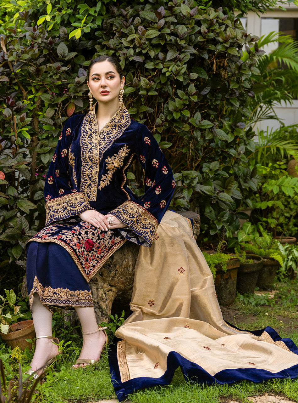 3PC VELVET EMBORIDED SHIRT AND TROUSER PRINTED EMBORIDED ORGANZA DUPATA 1110-AL