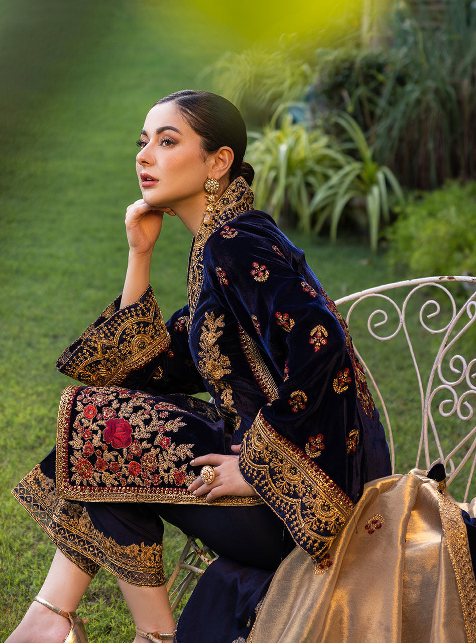 3PC VELVET EMBORIDED SHIRT AND TROUSER PRINTED EMBORIDED ORGANZA DUPATA 1110-AL
