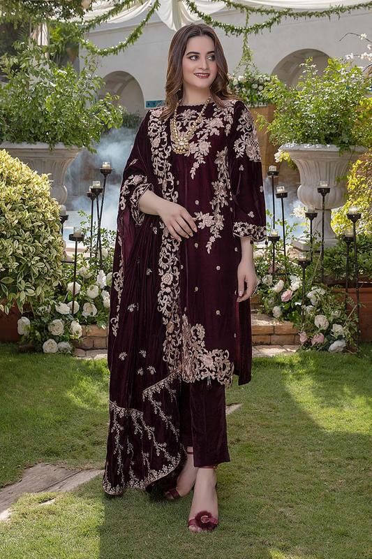 3PC VELVET SHIRT EMBORIDED VELVET TROUSER VELVET EMBORIDED DUPATA 778Al