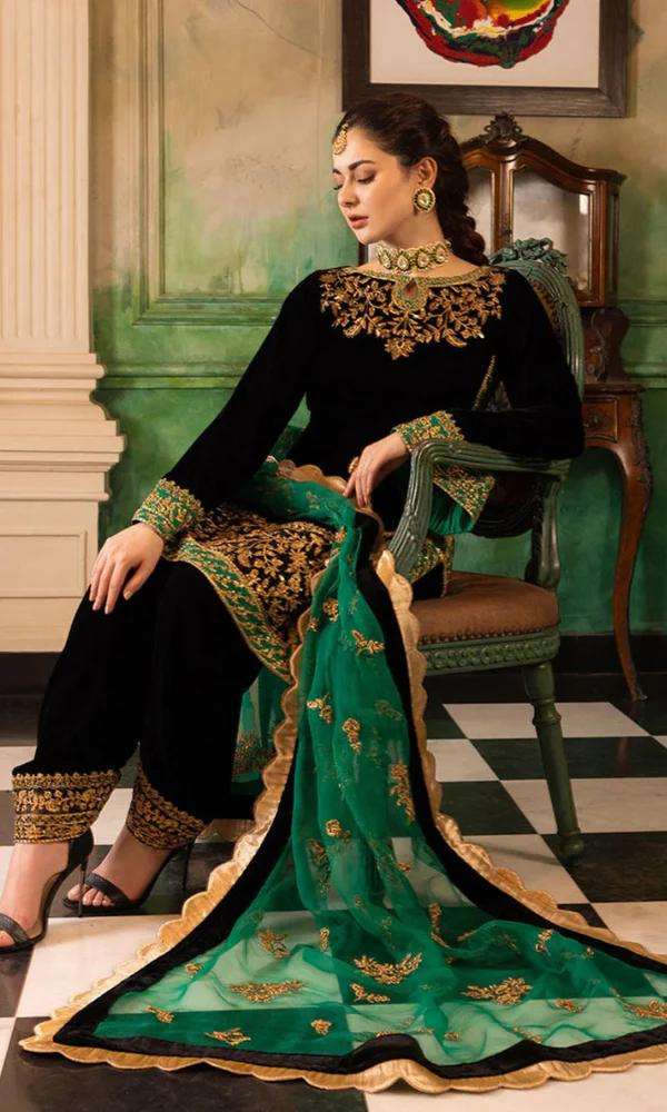 3PC VELVET EMBORIDED SHIRT AND TROUSER EMBORIDED ORGANZA DUPATA 1211-AL