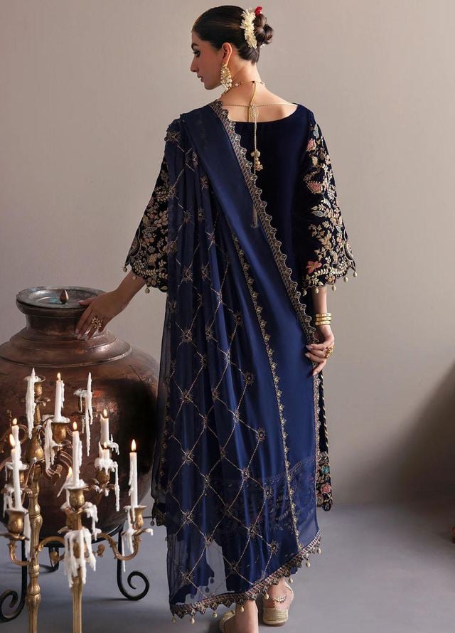 3PC VELVET EMBORIDED SHIRT AND TROUSER EMBORIDED ORGANZA DUPATA 1210-AL