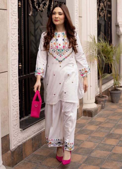 2PC LAWN EMBORIDED SHIRT PLAIN TROUSER 741-A