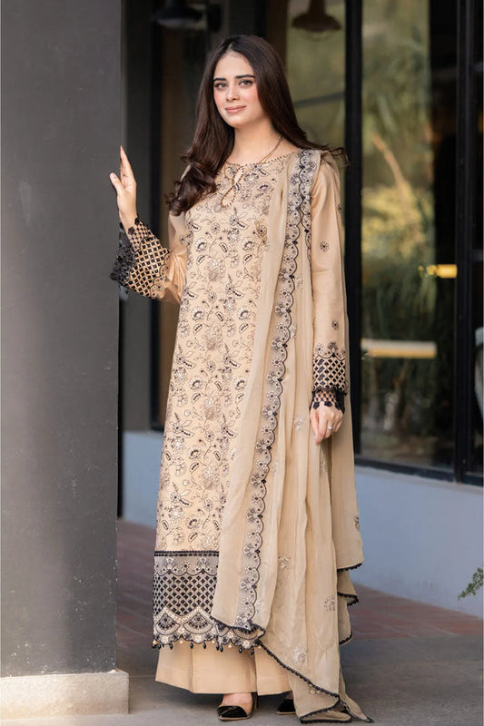 3PC DANAK EMBROIDERED SHIRT PLAIN TROUSER (DAMAN - PATCHES) DANAK EMBORIDED SHAWL D-1011