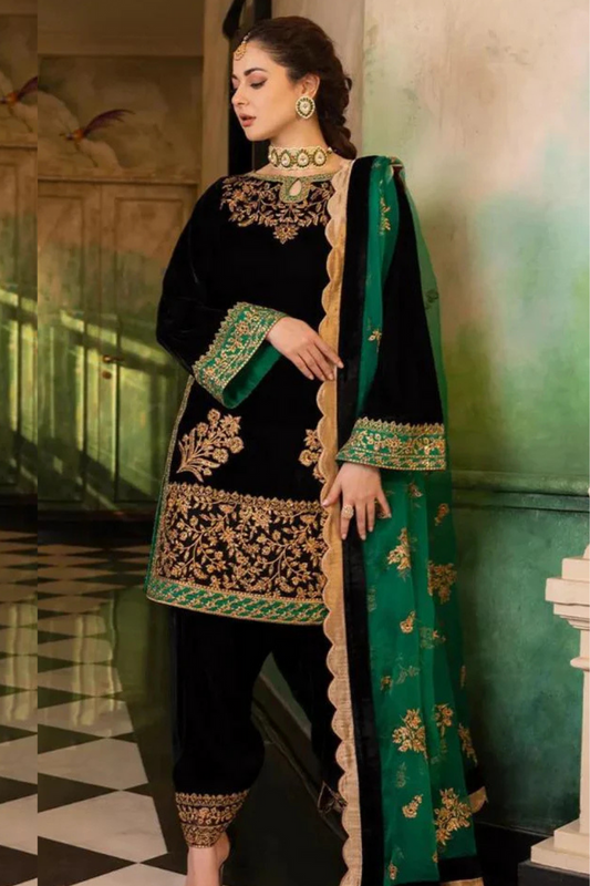 3PC VELVET SHIRT EMBORIDED VELVET TROUSER ORGANZA EMBORIDED DUPATA 626-AL