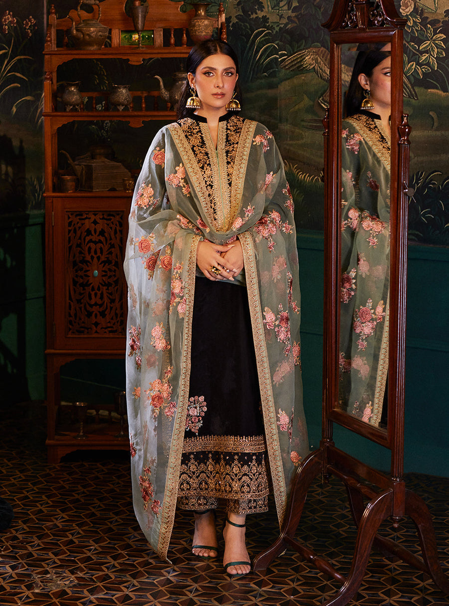 3PC VELVET EMBORIDED SHIRT AND TROUSER PRINTED EMBORIDED ORGANZA DUPATA 1278-AL