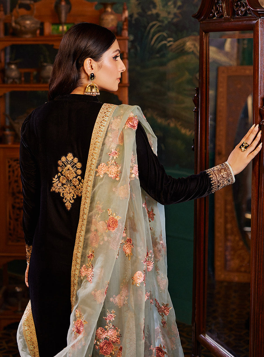 3PC VELVET EMBORIDED SHIRT AND TROUSER PRINTED EMBORIDED ORGANZA DUPATA 1278-AL