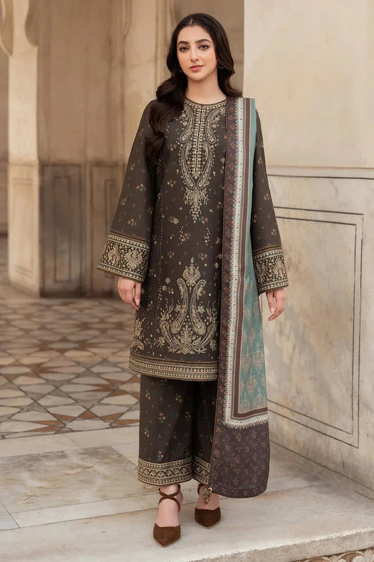 3PC DANAK EMBROIDERED SHIRT PLAIN TROUSER (DAMAN-PATCH) DANAK EMBORIDED SHAWL D-2024