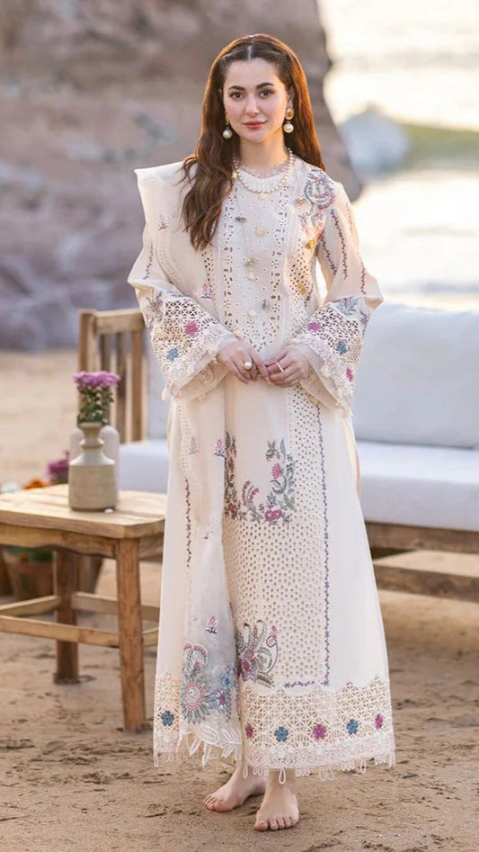 LAWN 3PC OFF WHITE LUXURY LAWN CHIKANKARI EMBROIDERY DRESS D-1082