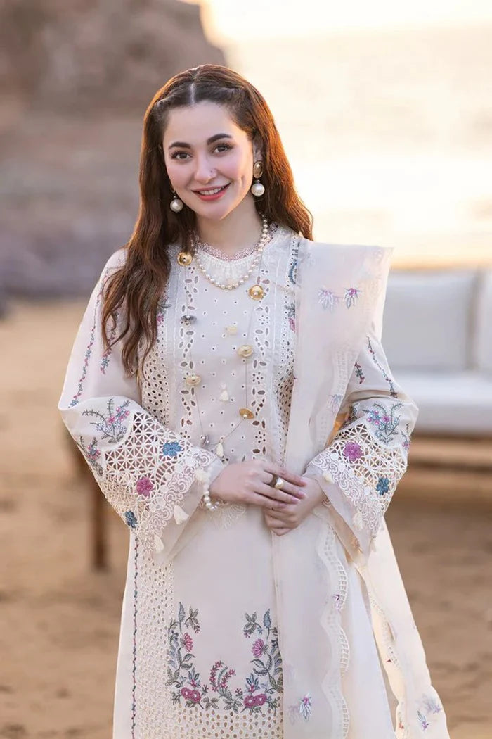 LAWN 3PC OFF WHITE LUXURY LAWN CHIKANKARI EMBROIDERY DRESS D-1082