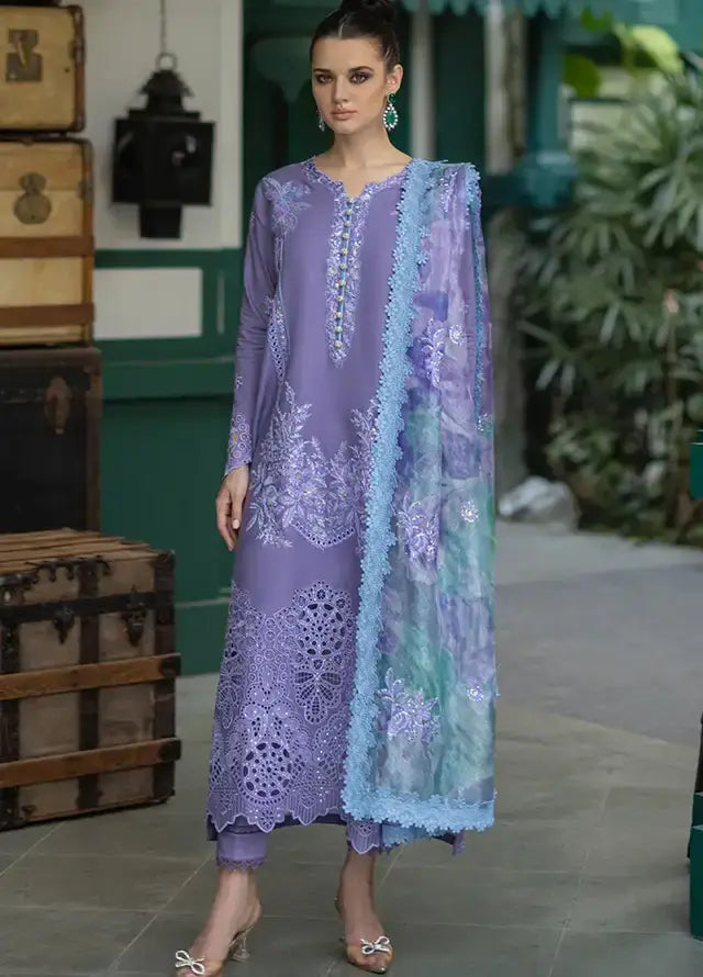 LAWN CHIKEN KARI 3PC UNSTITCHED HEAVY EMBROIDERED LAWN SUIT D-1014